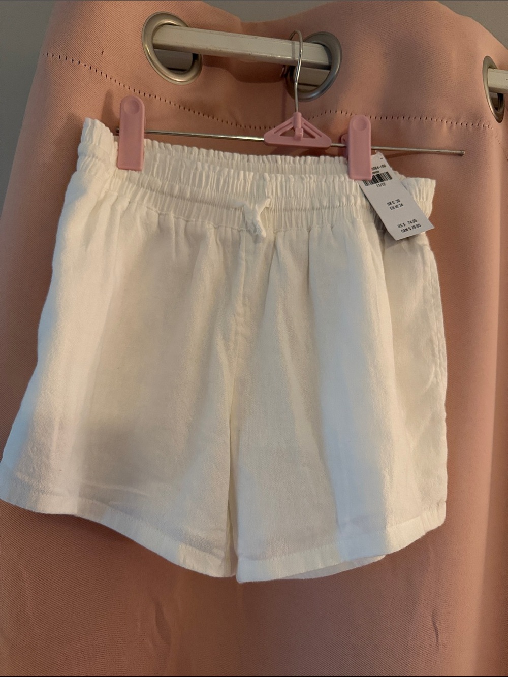abercrombie kids White High-Waist Linen-Blend Elastic Shorts